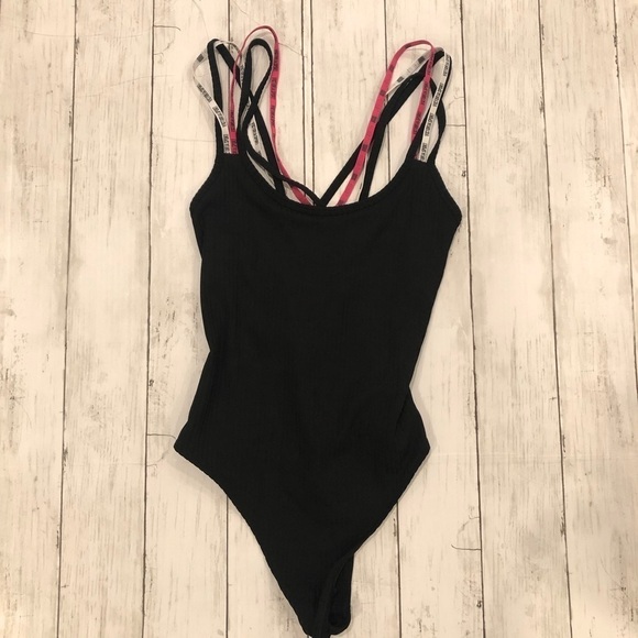 Victoria's Secret Strapped black ribbed logo bodysuit - Picture 3 of 8